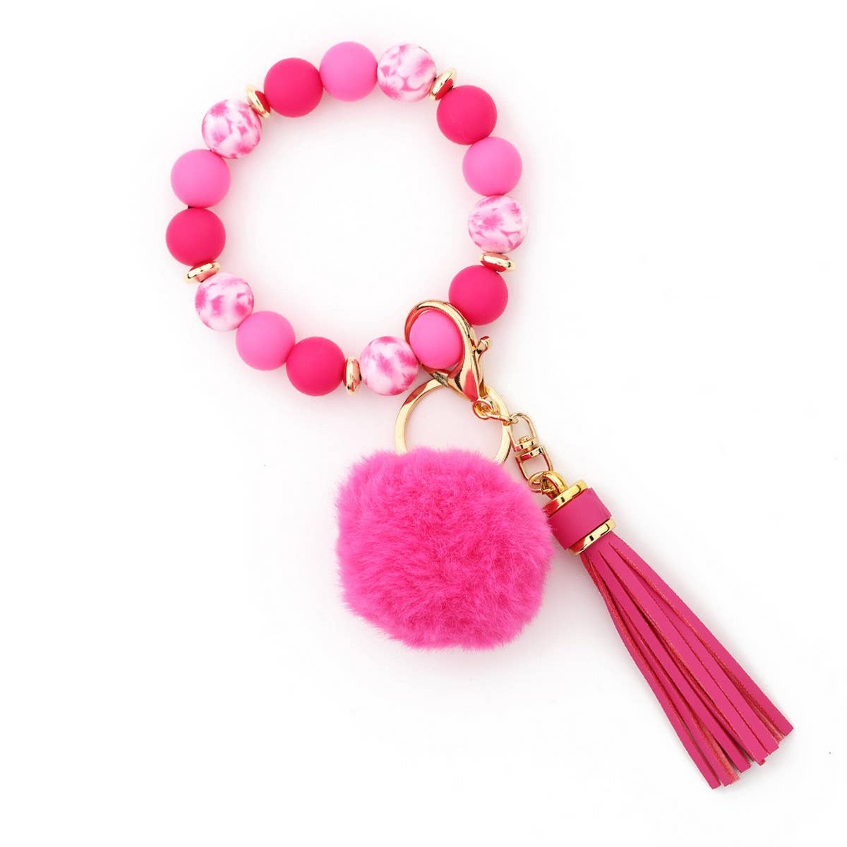 Pom-pom Tassel Keychain Silicone Bead Bracelet_CWAB5016