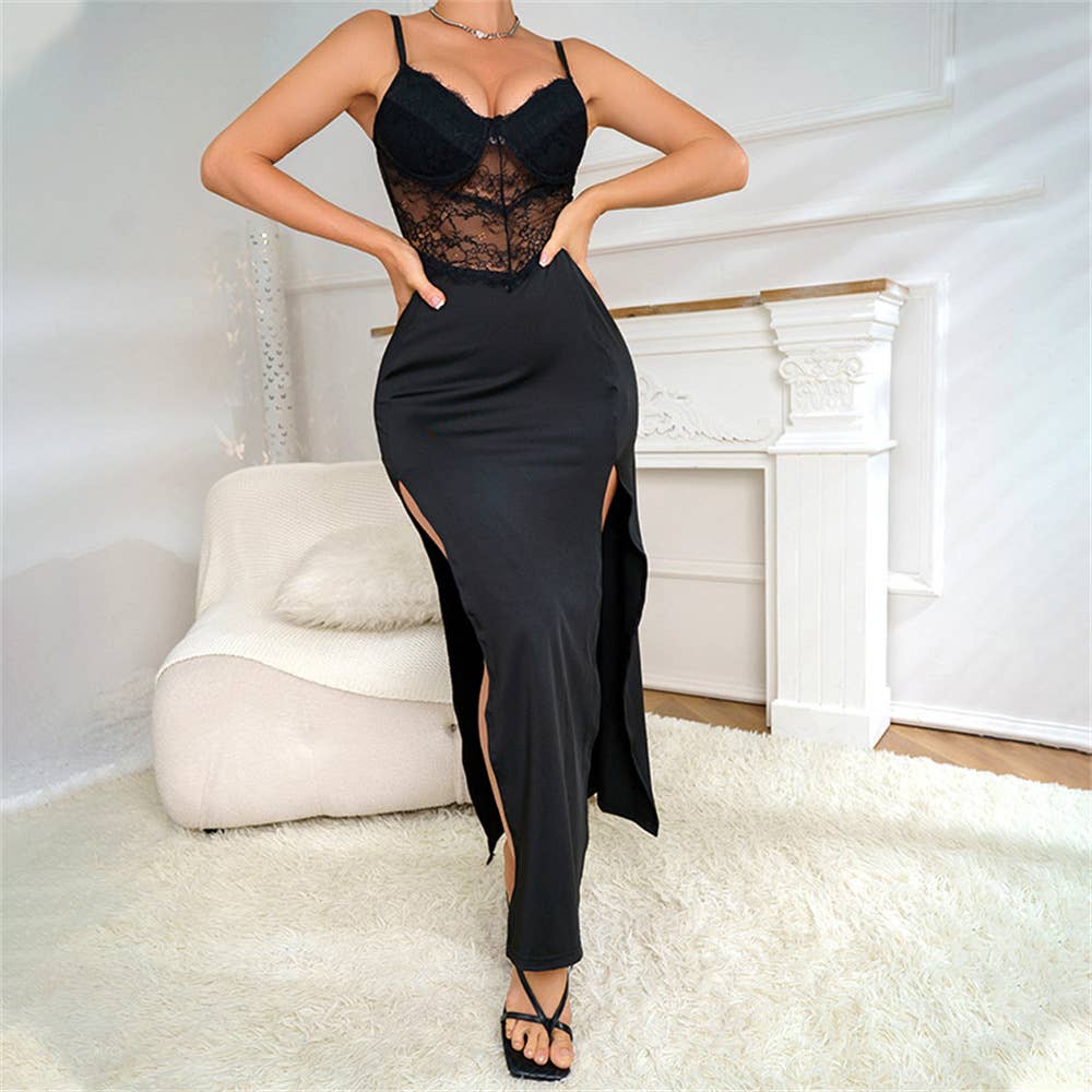 Lace halter halter slim-fit dress long dress