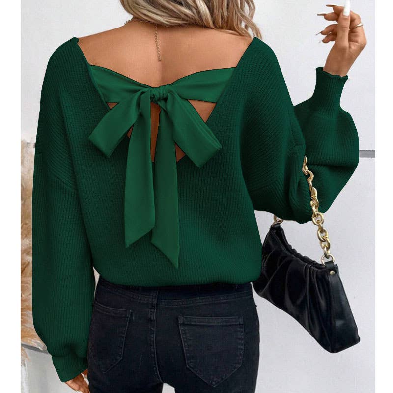 SEXY BACKLESS LACE-UP V-NECK LONG-SLEEVE PULLOVER