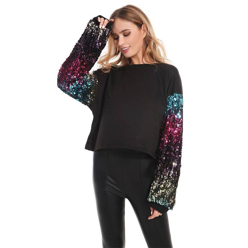 SEQUINED LONG-SLEEVED FASHION LOOSE HOODIE