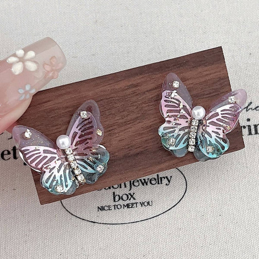 COLORFUL OIL PAINTING PEARL BUTTERFLY EARRINGS