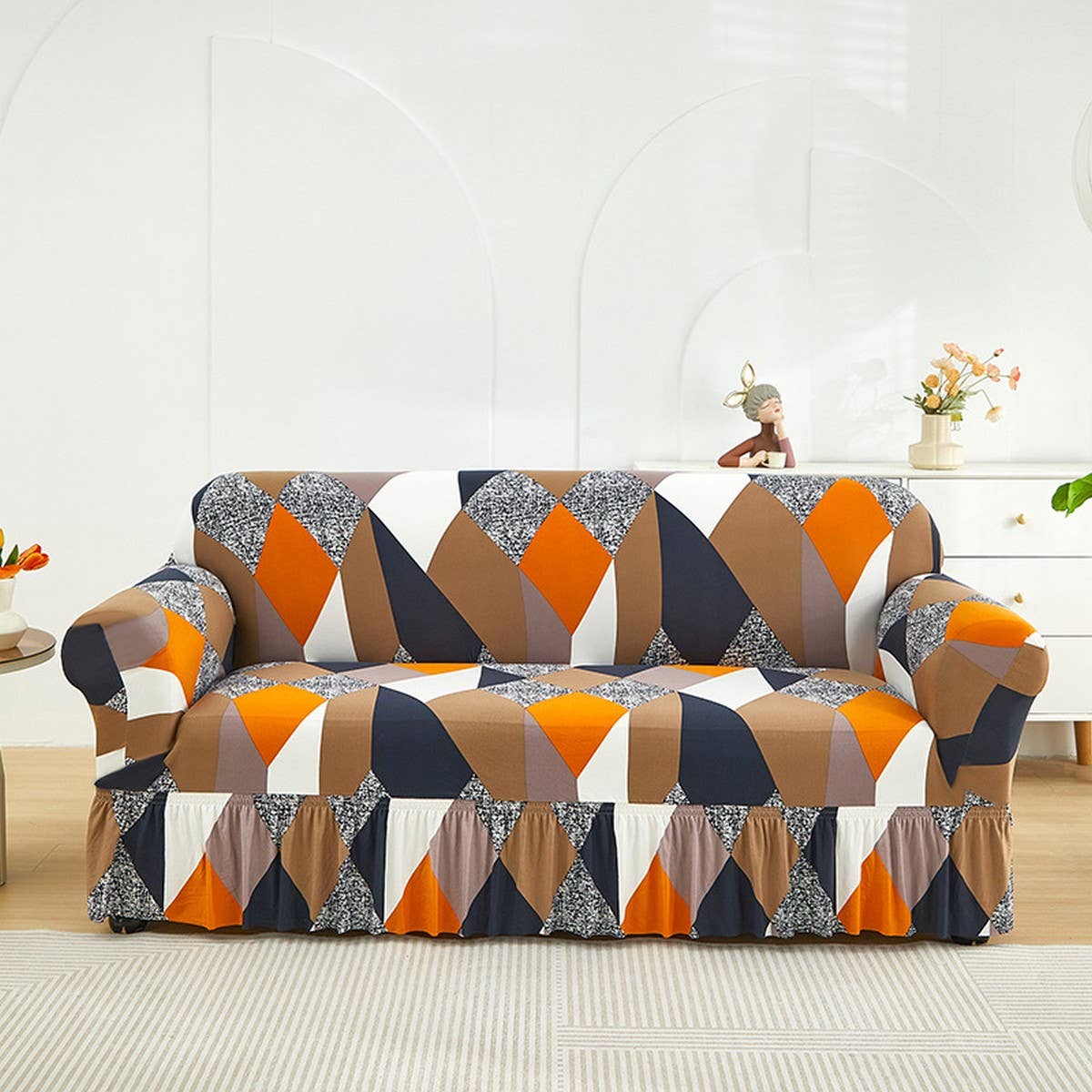 Floral Skirted Sofa Cover, Stretch & Full Fit