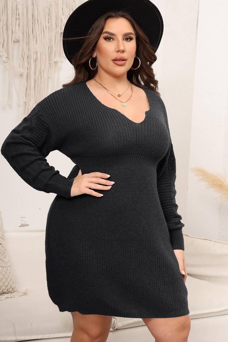 CWOSWL1573_PLUS Size Round Neck Long Sleeve Pullover Sweater