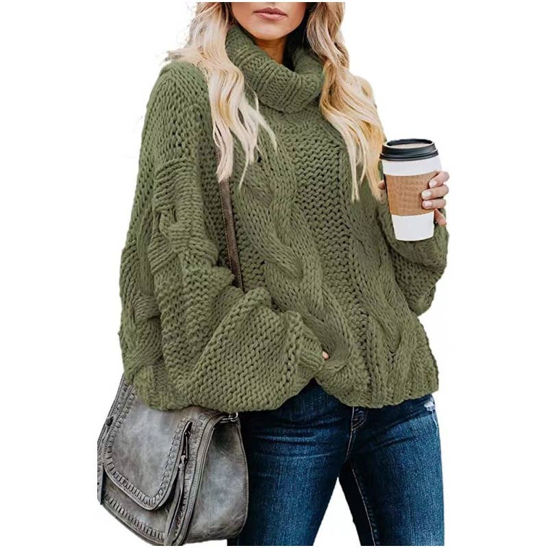 Laid-back solid-color tweed high-neck sweater