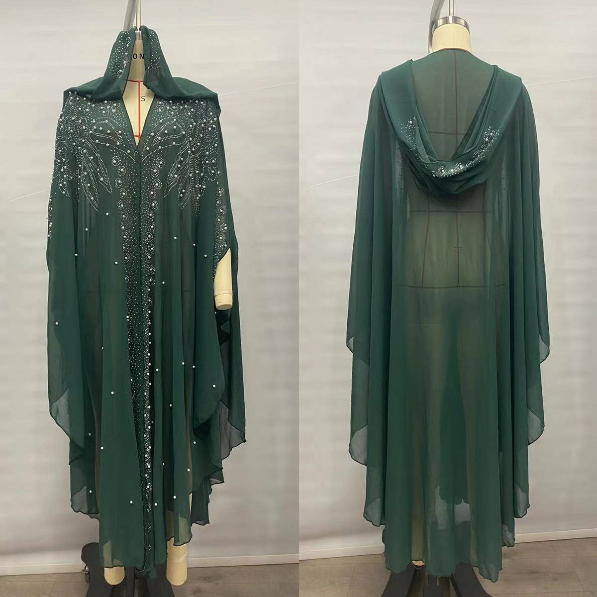 African Beaded Long Robe Muslim Cape Hooded Dress_CWMM6138