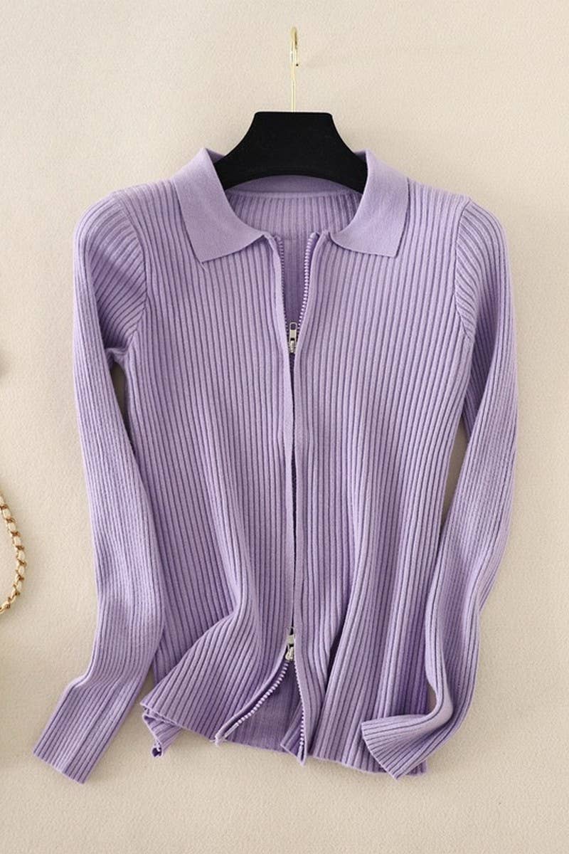 CWOSWL07283_SOLID SLIM KNIT LONG SLEEVE POLO TOP