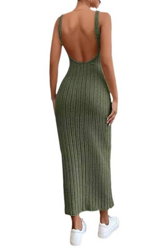 CWDMD3029_SLEEVELESS SUSPENDER LONG KNITTED DRESS