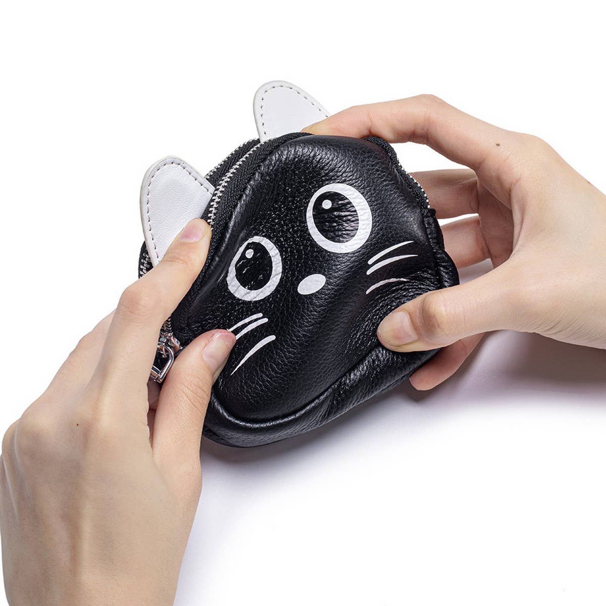 Cute Cat Leather Wallet ? Double Zipper Pouch_CUAB00383