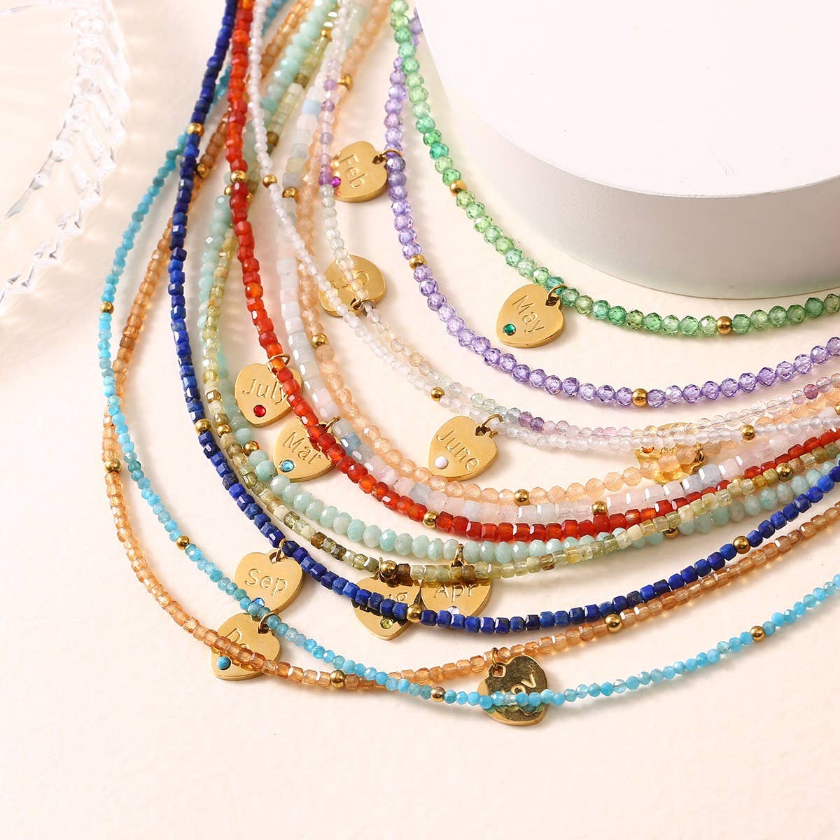 12-Month Cut Stone Necklace with Heart Pendant_CWMM8851