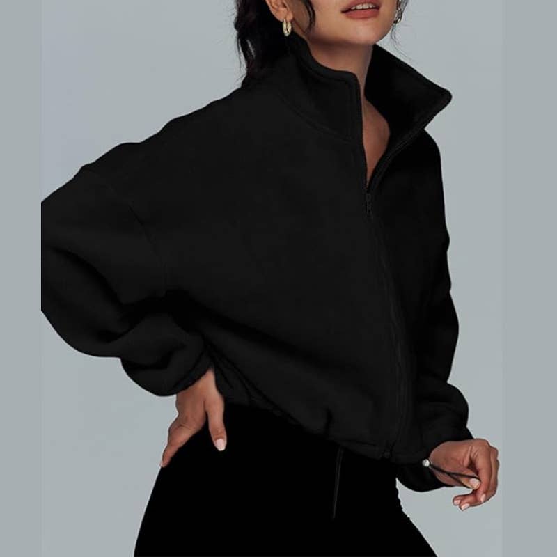 SIMPLE STAND-UP COLLAR CARDIGAN ZIPPER HOODIE