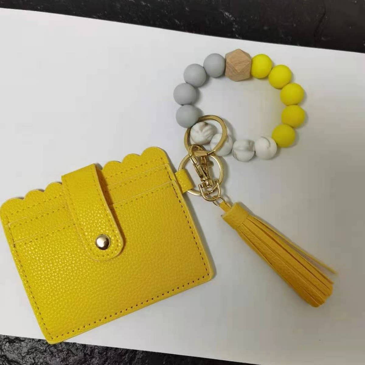 LEATHER CARD BAG TASSEL KEYCHAIN BRACELET_CWAJE0657