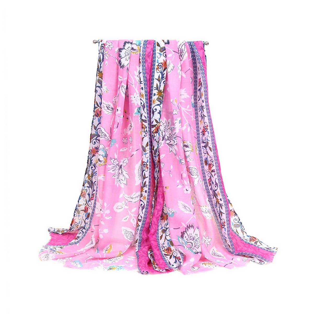 Floral Border Satin Scarf ? Elegant Beach Wrap