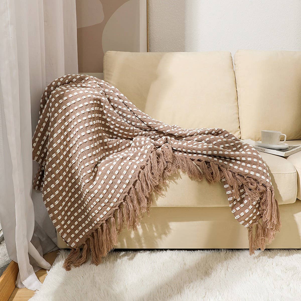 LIGHTWEIGHT COZY BRAIDED STRIPED THROW