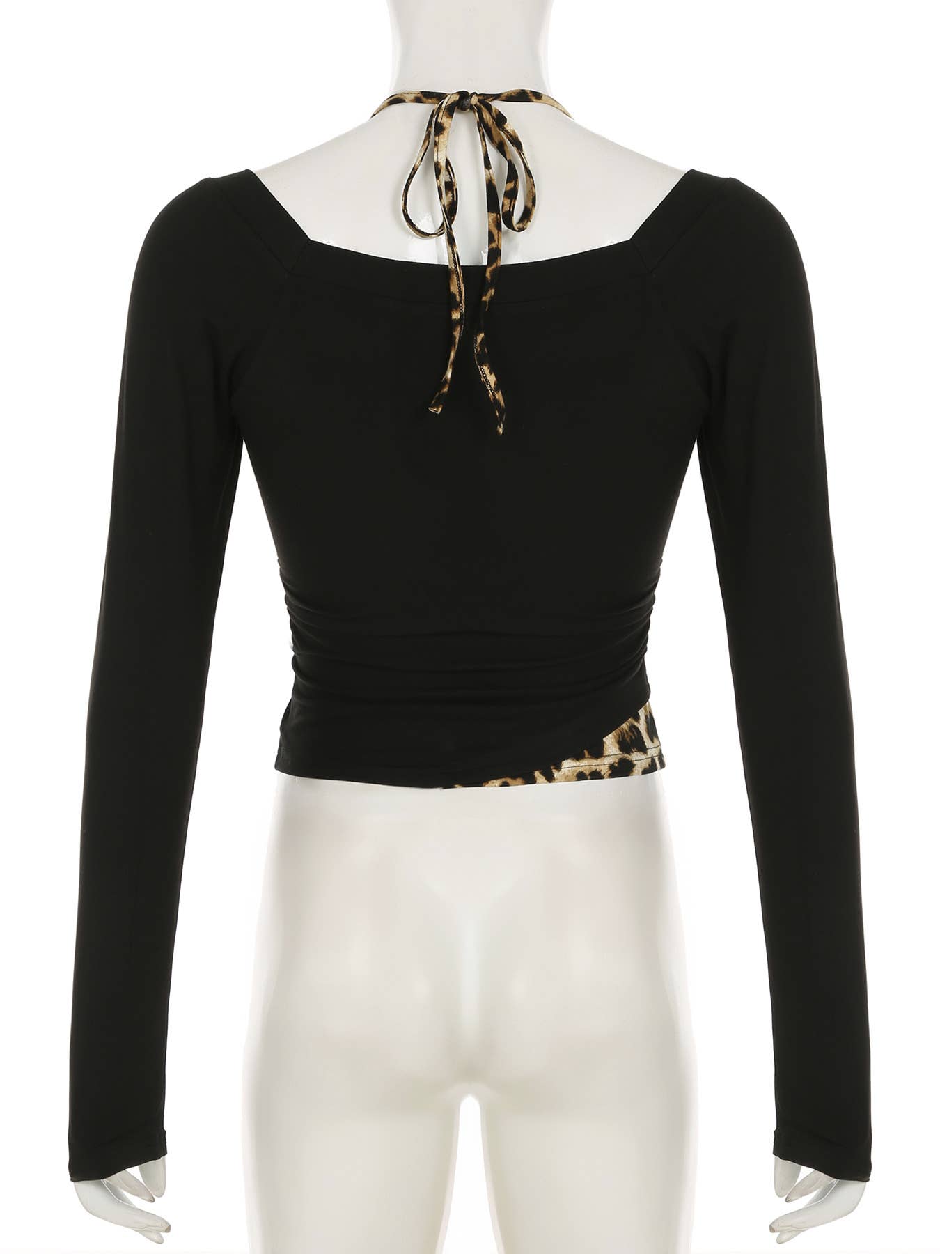 Leopard print fake two neckline slimming Top