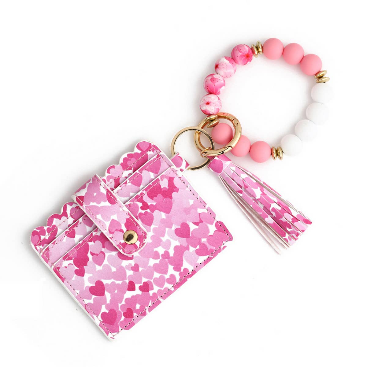 HEART PRINT BRACELET CARD HOLDER KEYCHAIN