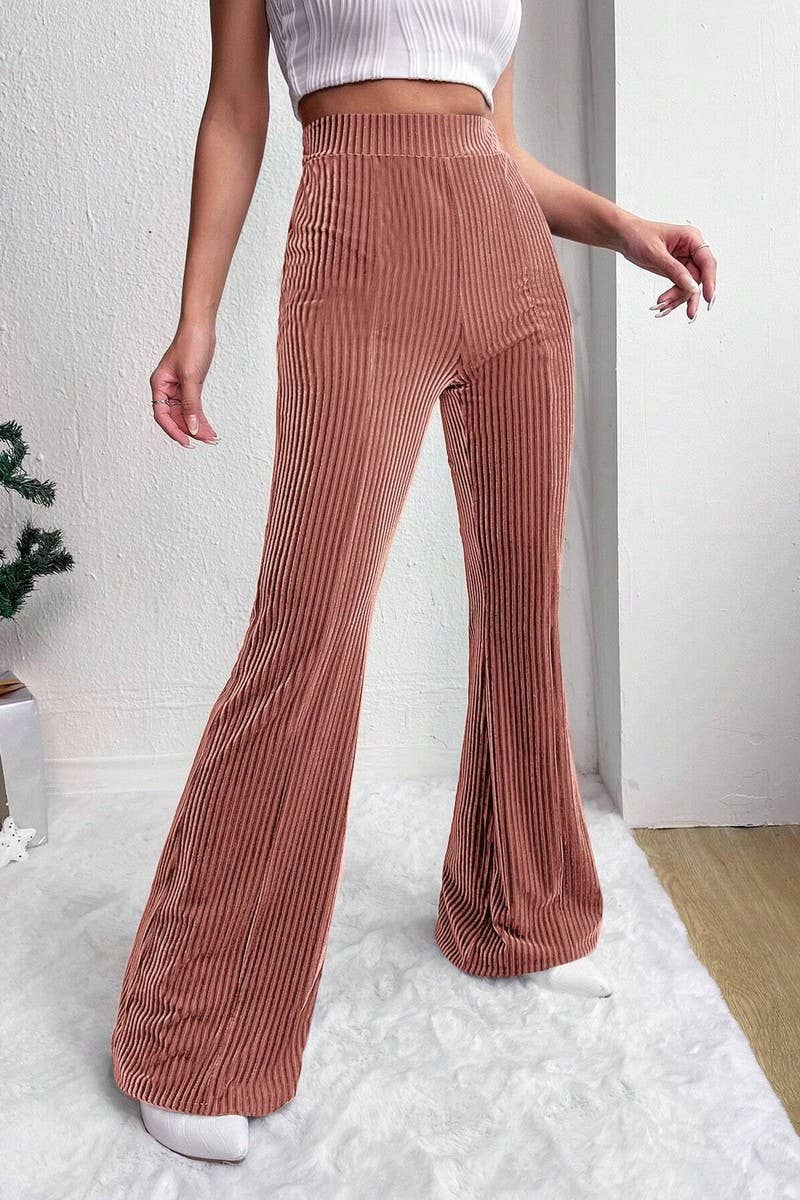 CWBLP2056_HIGH WAIST CORDUROY FLARE WIDE LEG SWEATPANTS