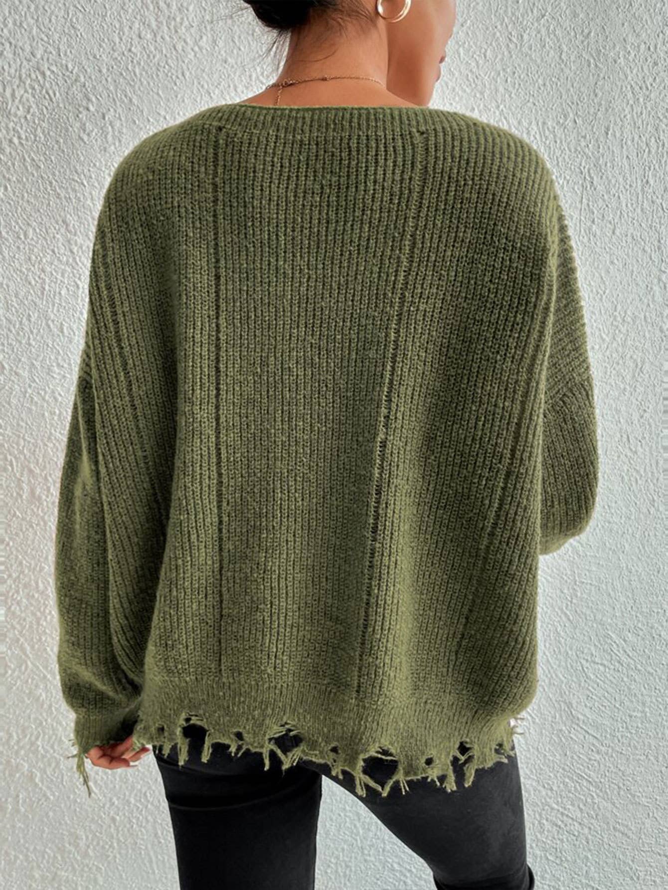 Laid-back style distressed frayed sweater