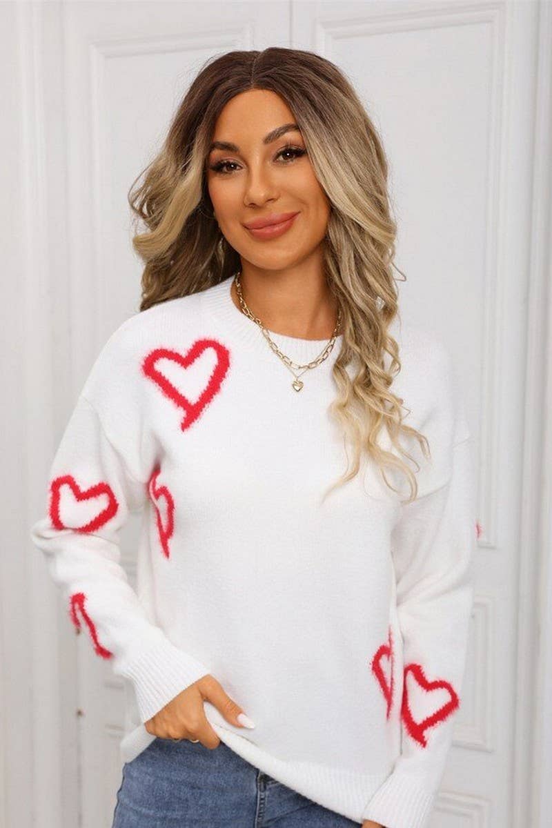 CWOSWL07587_HEART VALENTINE'S DAY CREW NECK PULLOVER SWEATER