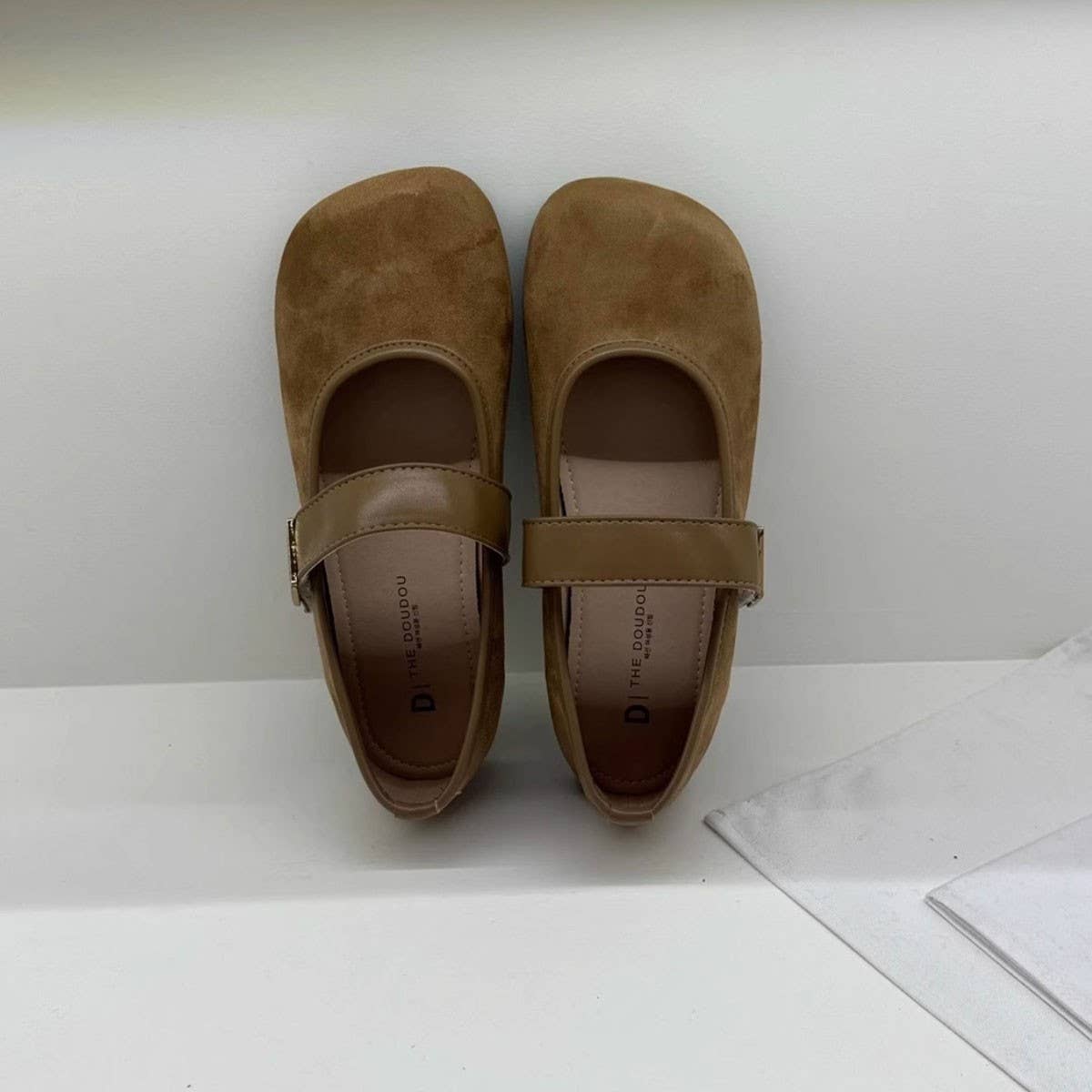 Flat Suede Mary Janes with Metal Buckle
