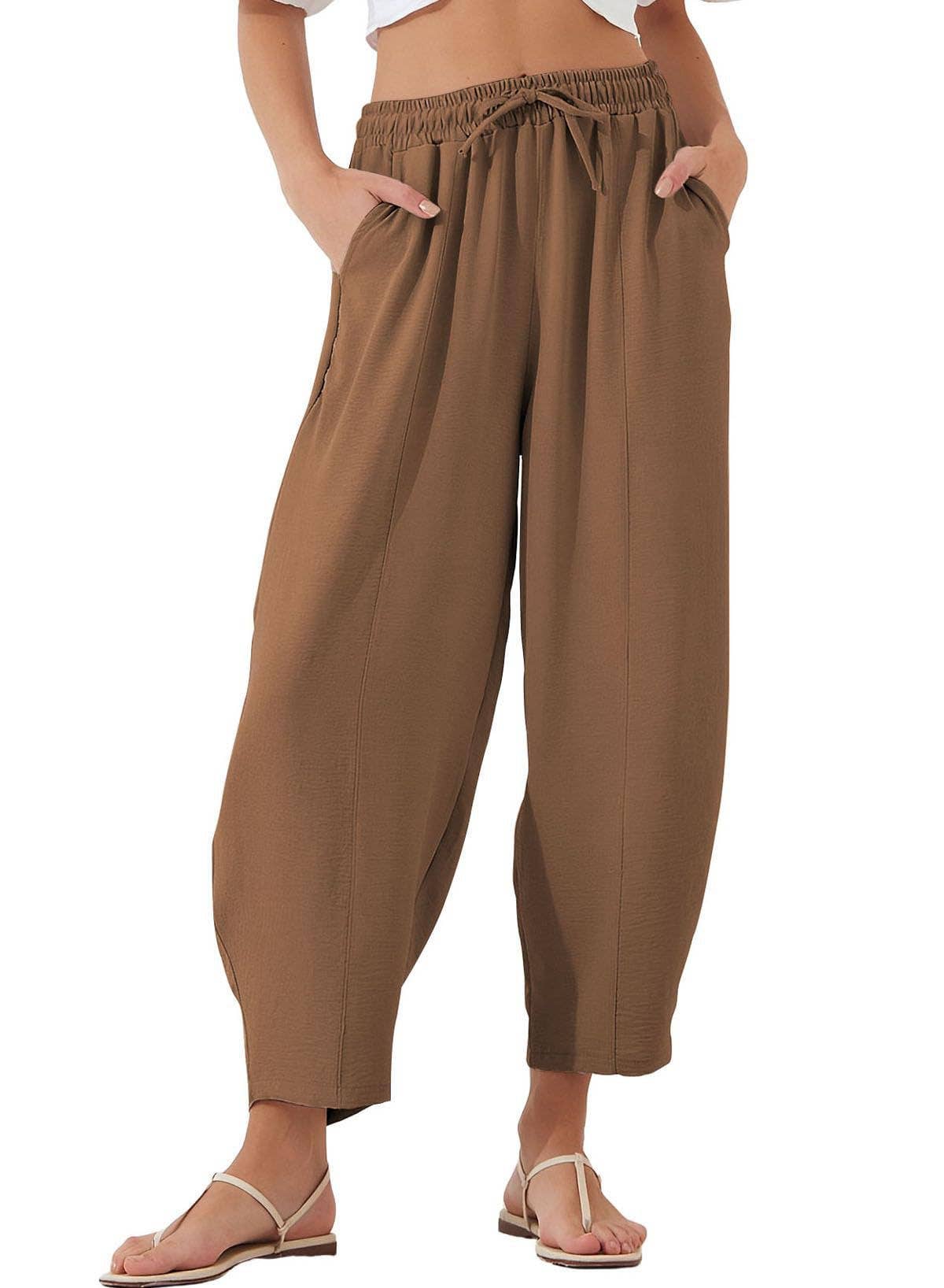 High-waisted loose casual pocket nine-inch pants