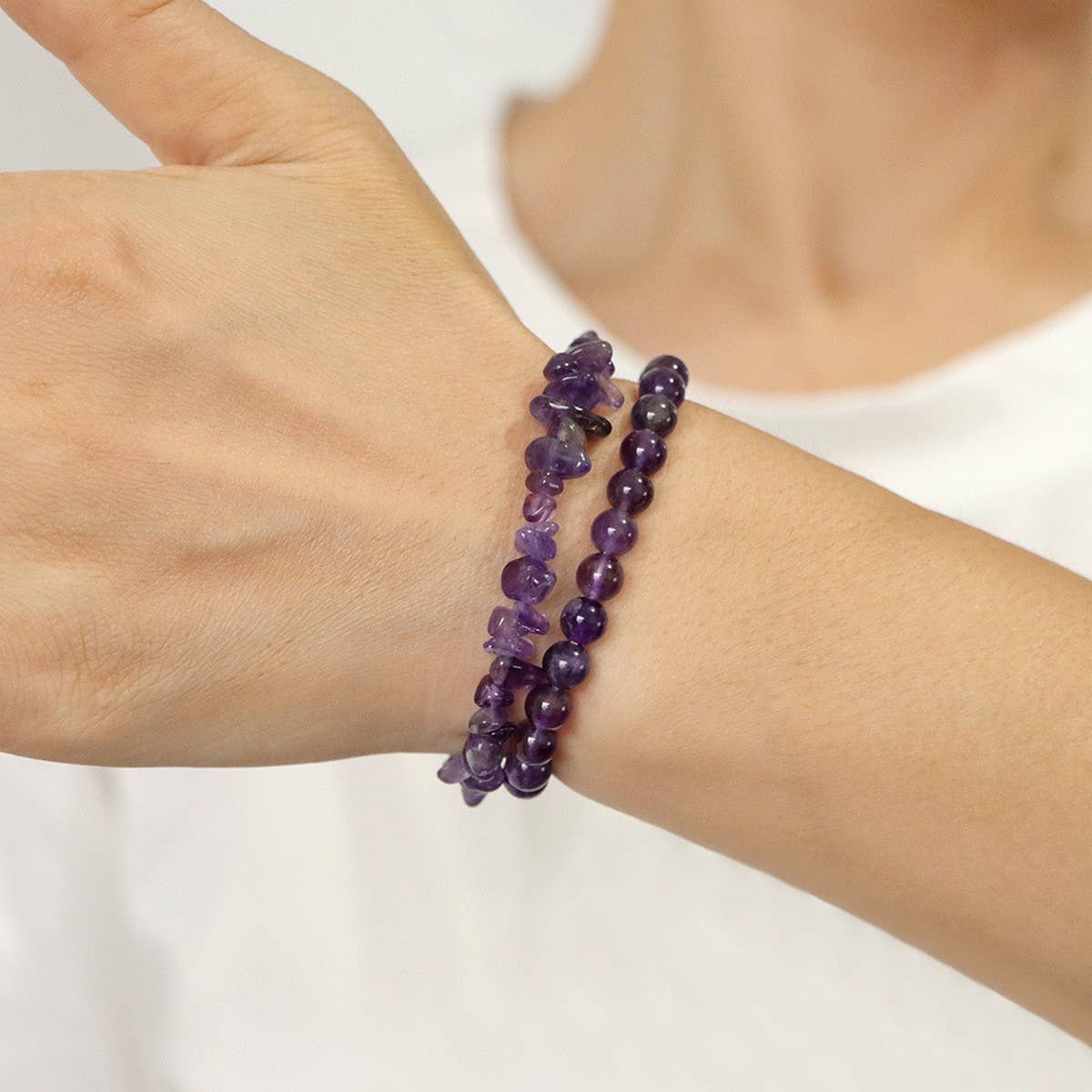 CWAJE4220_IRREGULAR GRAVEL BEADS 2-PIECE BEADED BRACELET