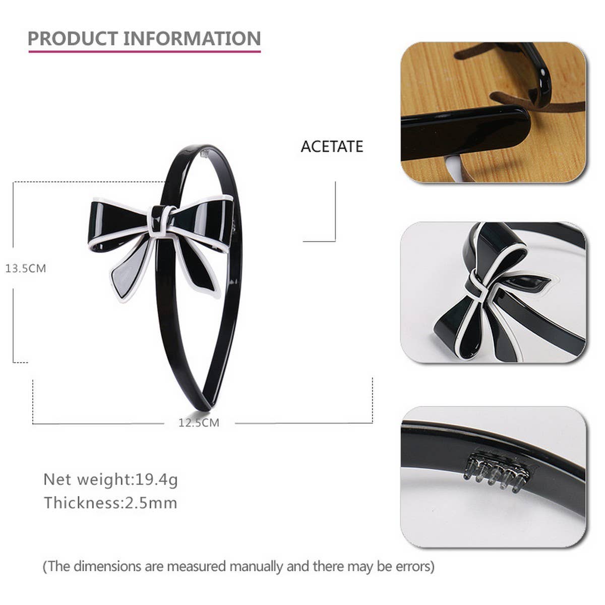 ACETATE BOW HEADBAND HAIRPIN HEADDRESS_CWAHA4343
