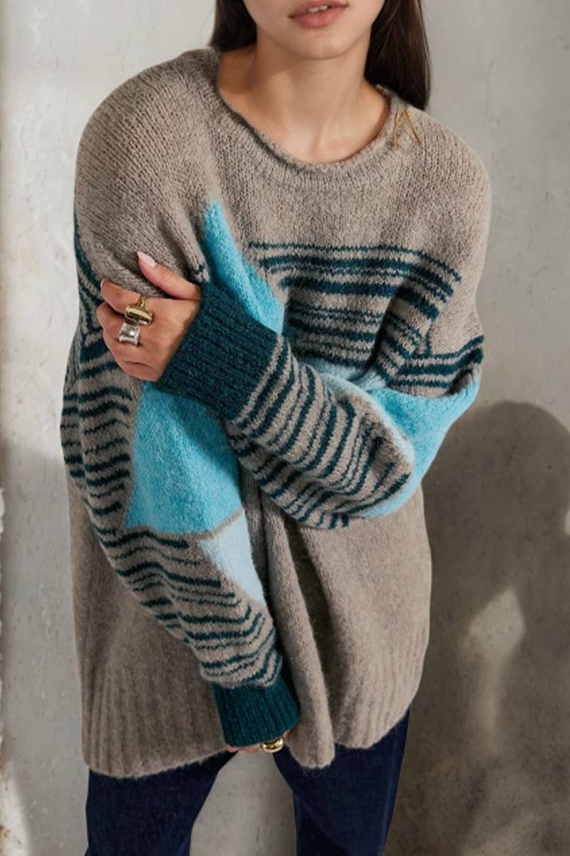 Striped versatile casual base knitted sweater