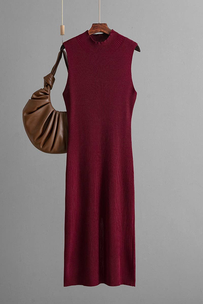 CWDMD01156_SOLID SLEEVELESS KNIT BODYCON TANK DRESS