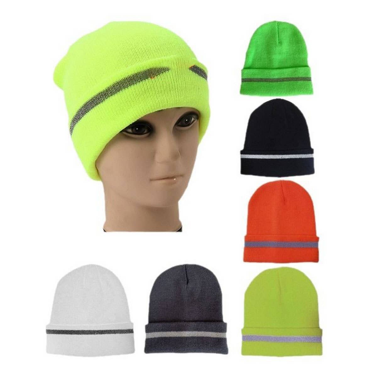 CWAH04341_FLUORESCENT REFLECTIVE KNIT BEANIE HAT