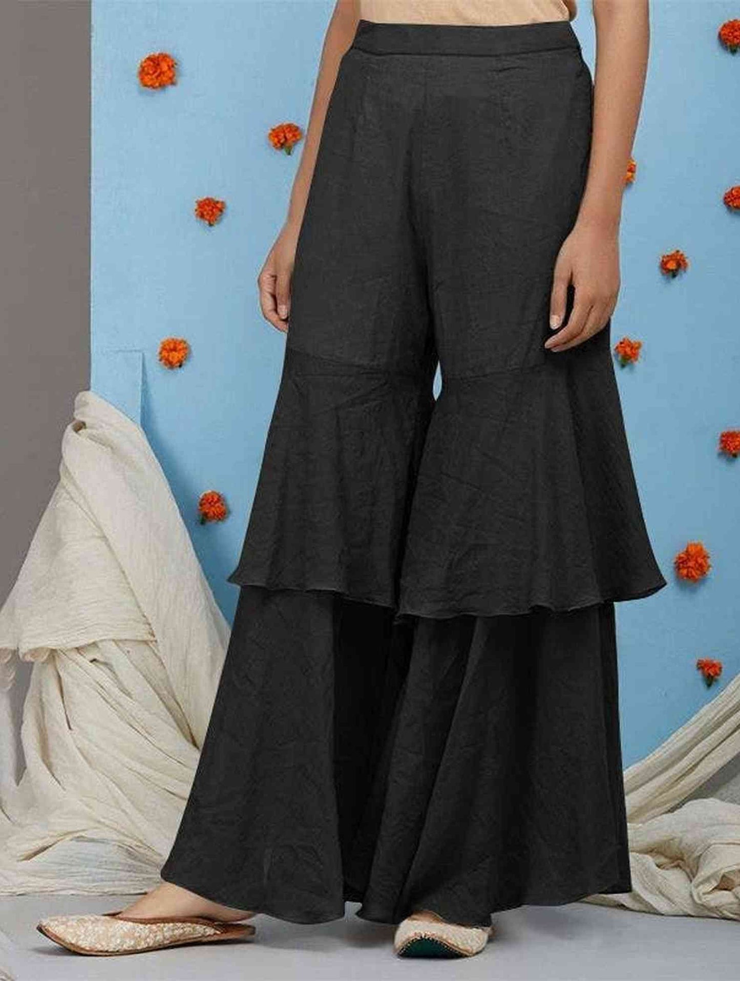 COTTON AND LINEN PATCHWORK CASUAL WIDE PANTS_CWBLP0634