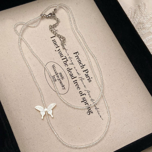 TRANSPARENT CRYSTAL BEADED BUTTERFLY NECKLACE