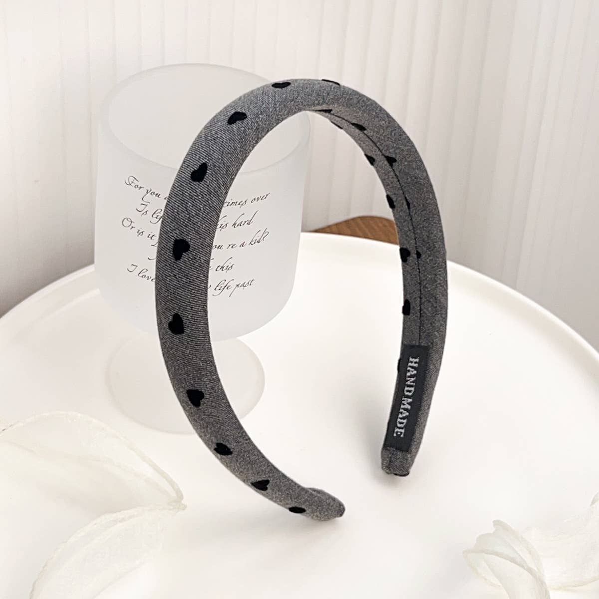 French bow denim style pleated fabric hair band