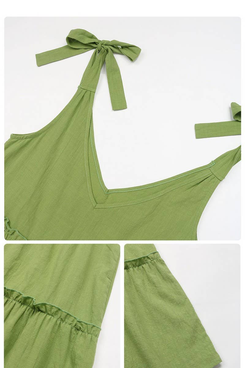 CWDMD2443_SLEEVELESS SOLID COLOR COTTON AND LINEN DRESS