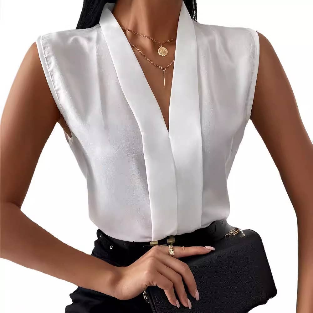 V-NECK CHIFFON SLEEVELESS SHIRT