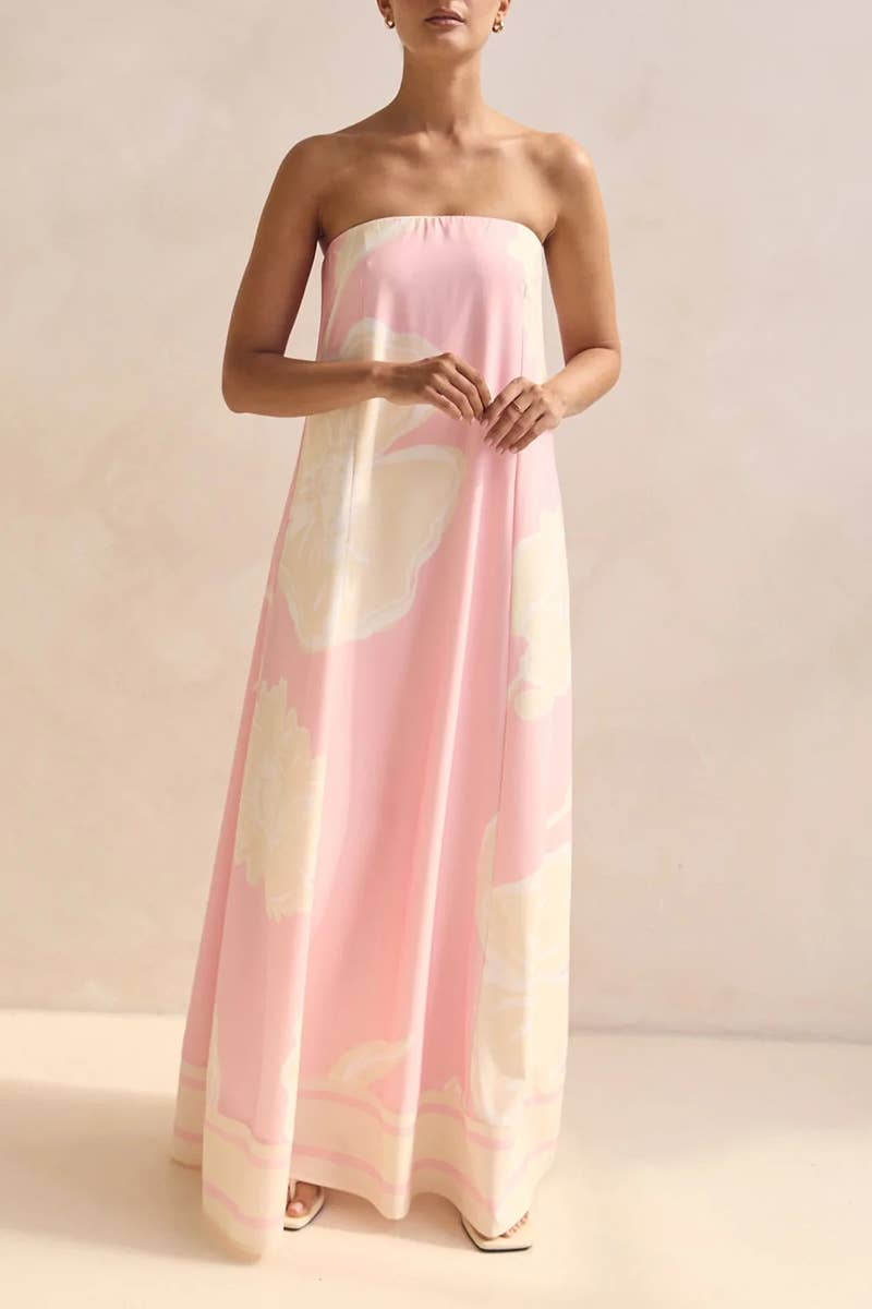 CWDMD5504_SUMMER SEXY STRAPLESS OFF-SHOULDER PRINTED DRESS