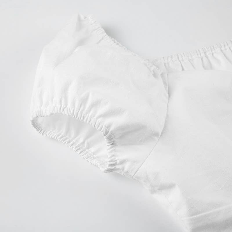 Hook-button lace patchwork puffed sleeve T-shirt