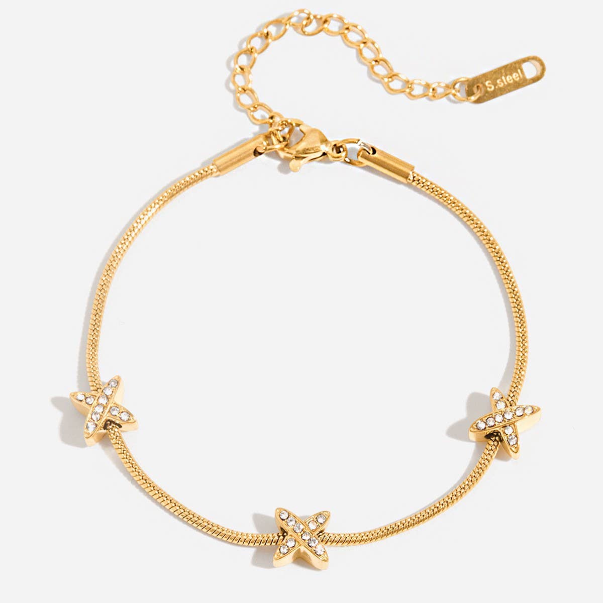 18K Gold X Charm Bracelet, Stainless Steel Design_CWAJE4731