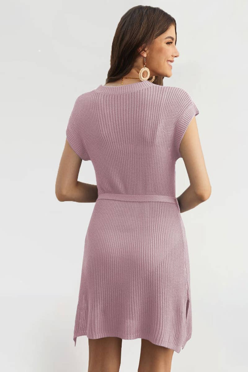 CWDSD3926_CREW-NECK SLEEVELESS SOLID-COLOR BEACH DRESS