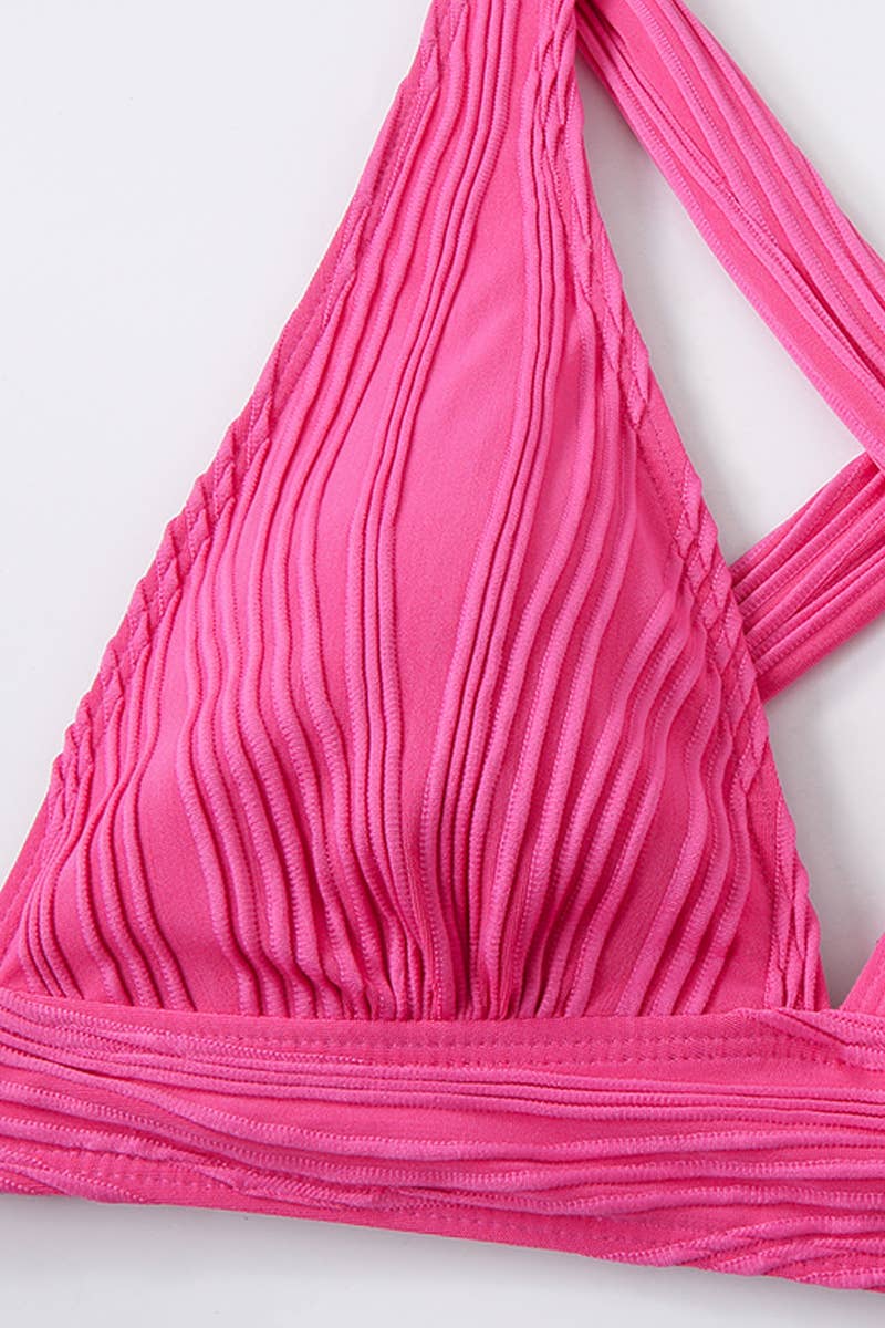 CWMW0813_WOMEN'S SPLIT JACQUARD SOLID COLOR SWIMSUIT