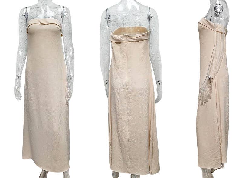 LONG SATIN DRESS IN SOLID COLOR WITH BREAST WRAP