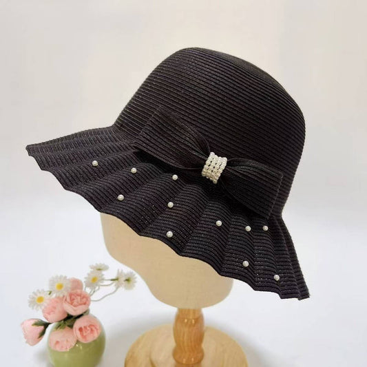 Summer sun protection pleated butterfly straw hat_CWAH3494