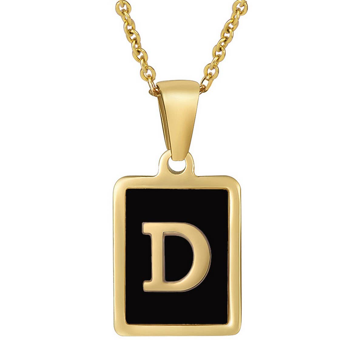 CWAJE1947_Personality Square Black Letter Necklace,Gold