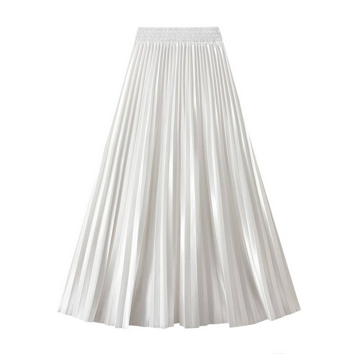 Slimming Shiny High-Waist Pleated Midi Skirt_CWBMS0329