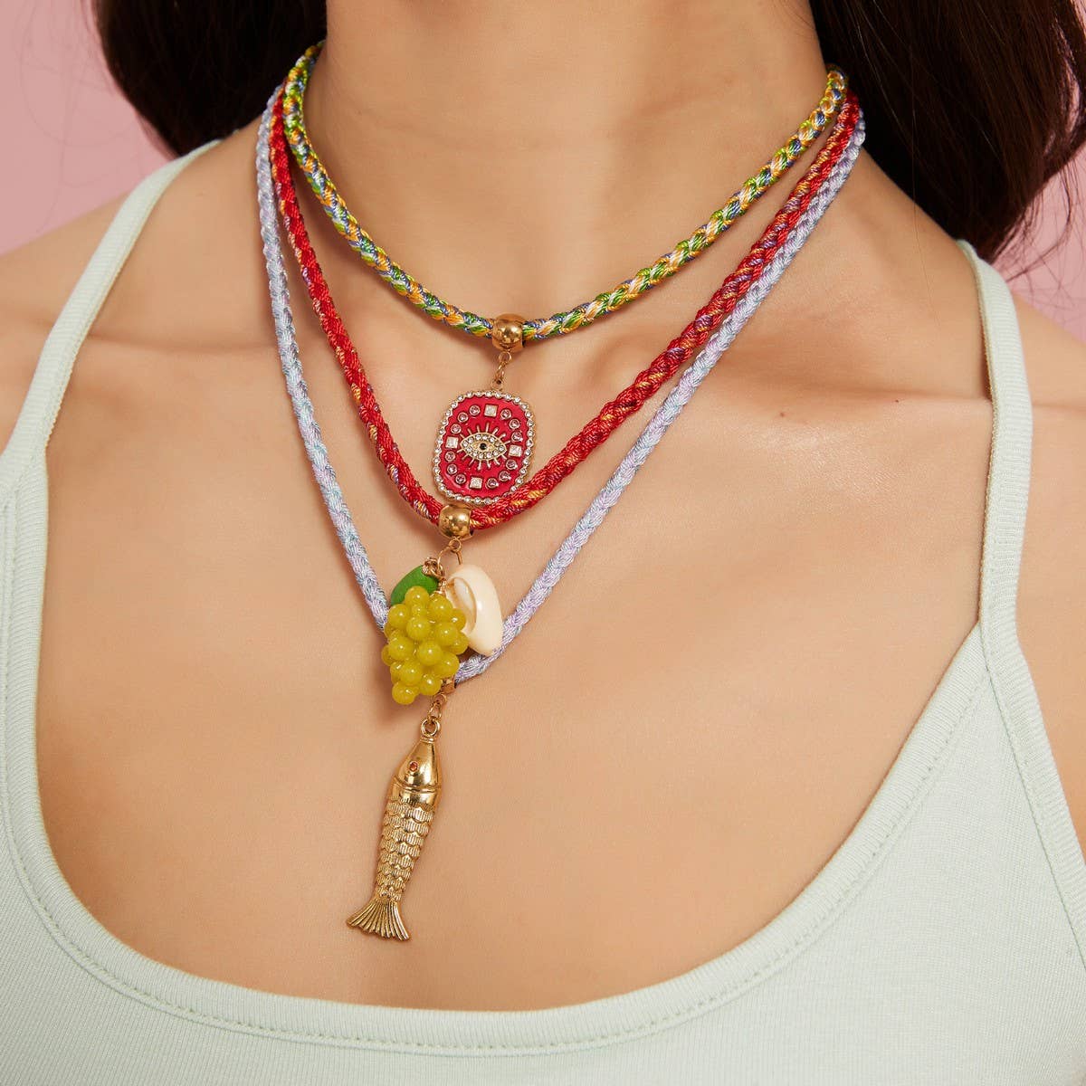 Colorful Handmade Rope Necklace with Pendant