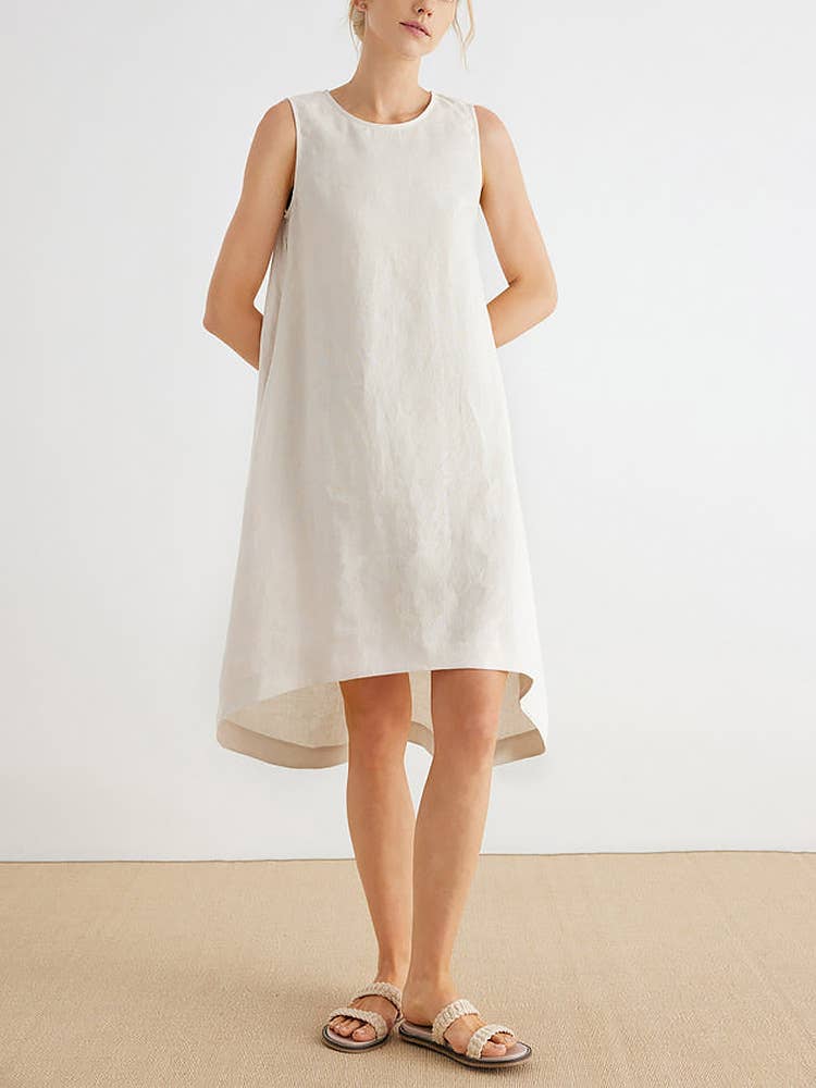 IRREGULAR COTTON LINEN SLEEVELESS DRESS