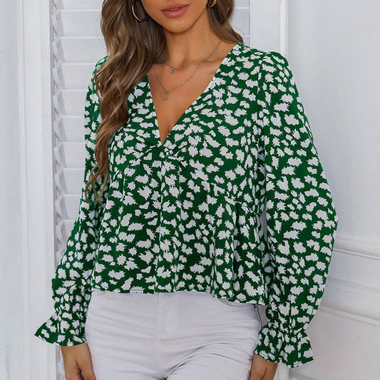 STYLISH LOOSE PRINTED V-NECK PULLOVER TOP