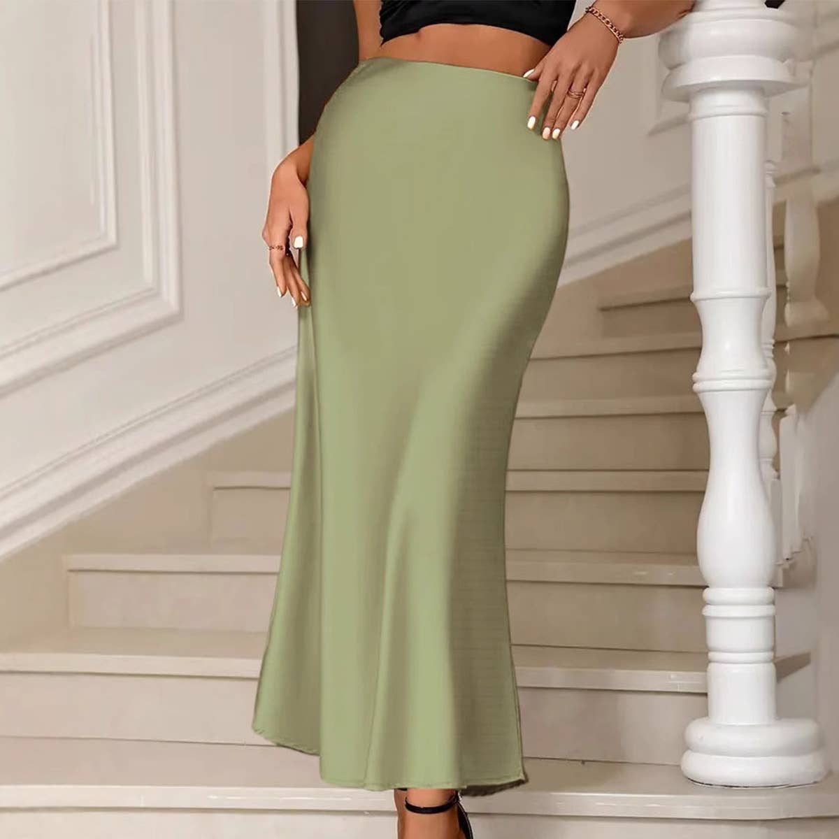 Texture forged top solid color fishtail skirt