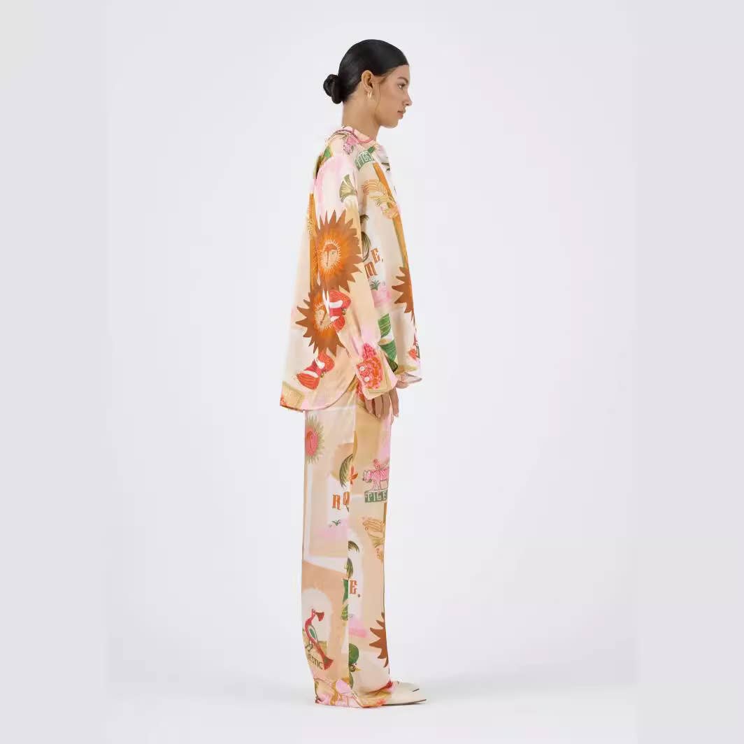 Fashionable printed macaron long sleeve shirt set