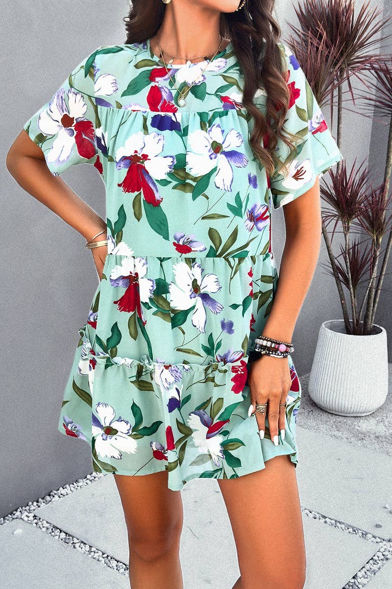 CWDSD7136_2025 LEISURE HOLIDAY PRINT SHORT SLEEVE DRESS
