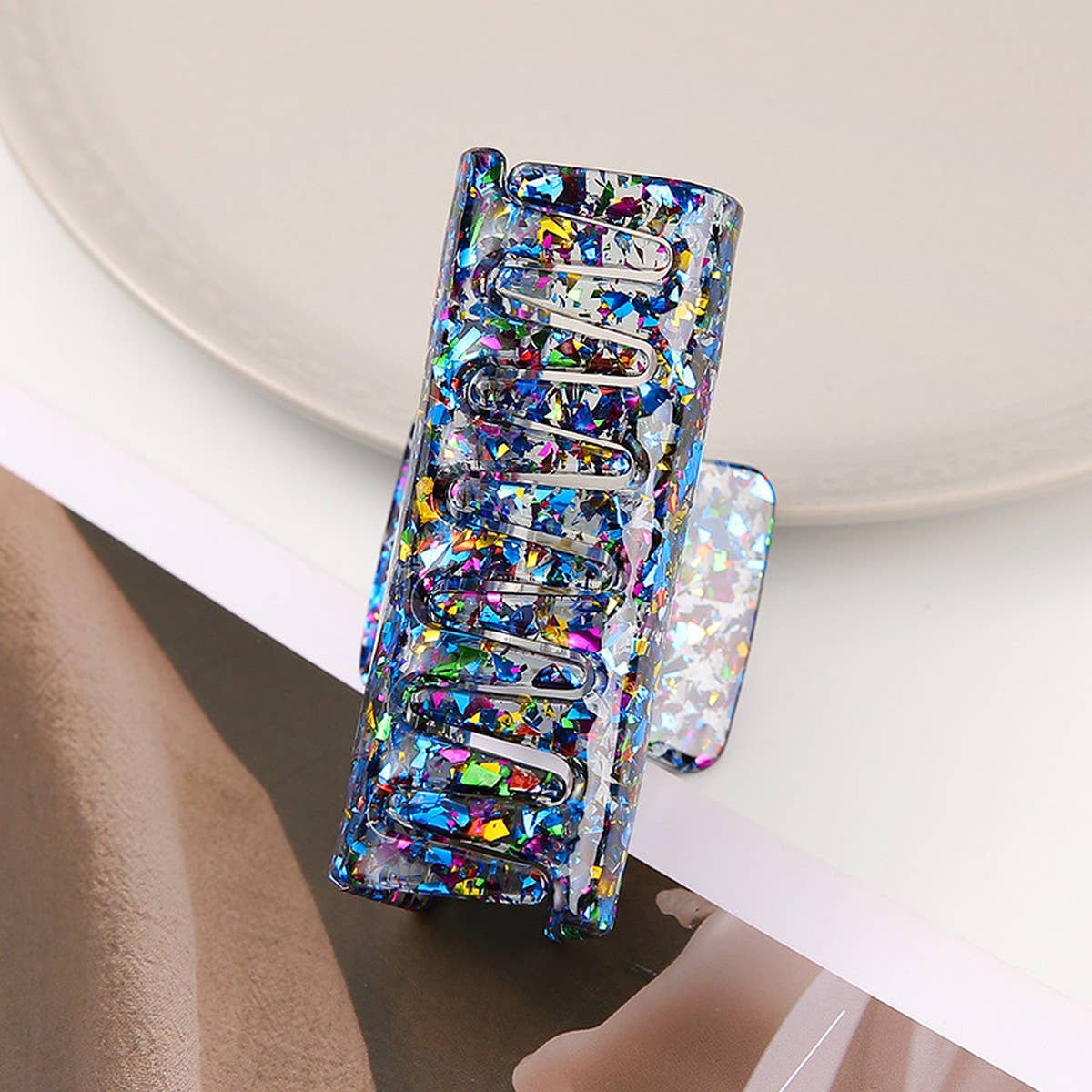 Acrylic Square Sequin Hollow Hair Claw_CWASC2488